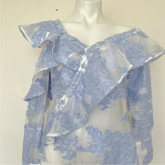 Self-Portrait Blue Ruffled One-Shoulder Blouse - Picture 9 of 15